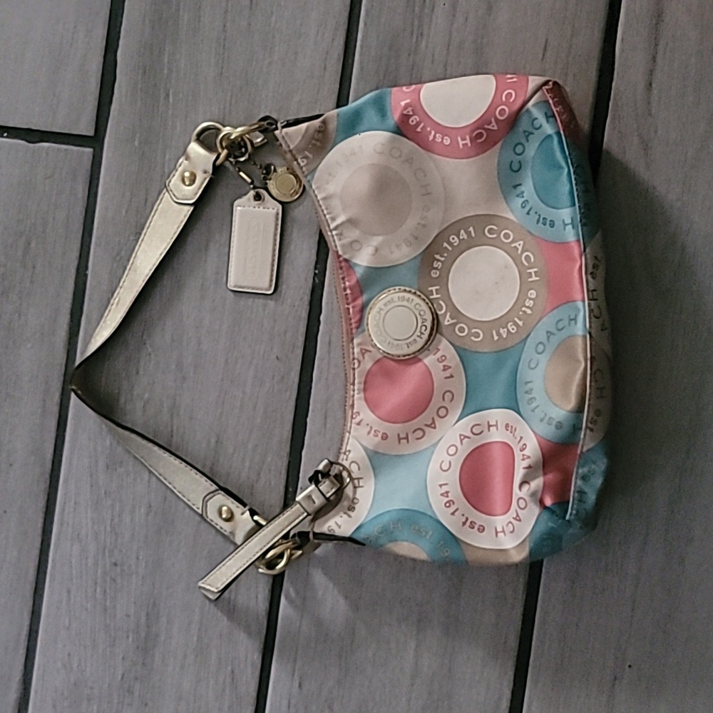 Coach Snaphead Signature Satin Print Handbag Purse Tote F19187 Rare Vintage